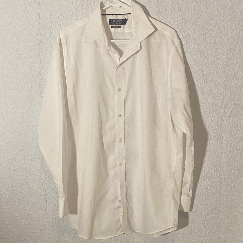 Lauren Ralph Lauren Elegant White Dress Shirt 17 1/2 34/35 Slim Fit Stretch